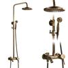 Antique Brass Shower Faucet Mixers Dual Handle Rainfall 8" Brass Shower Head with Bath Storage Shelf and Hooks Shower Water Tap