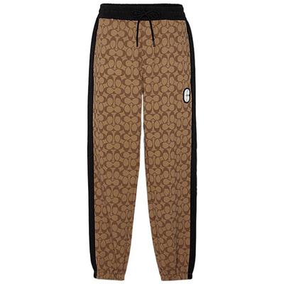 FW22 Color Block Pattern Logo Print Cotton Sports Long Pants Men Bottoms Khaki C7806-OFZ
