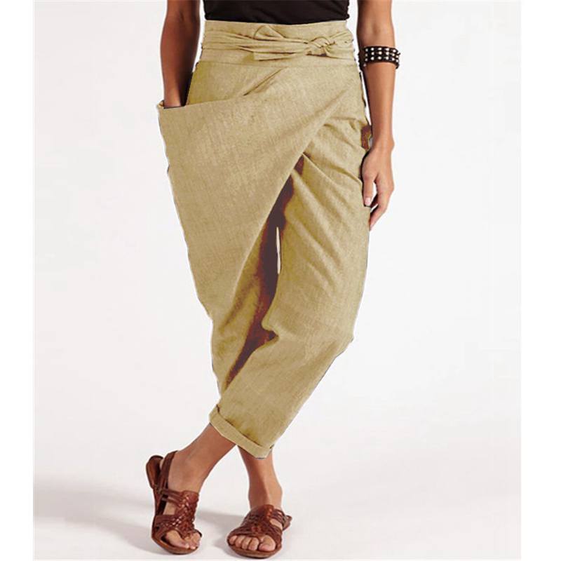 

Женские летние брюки с неровными карманами, уличная одежда, однотонные, с высокой талией, модные, прямые, широкие, укороченные брюки для свиданий S хаки