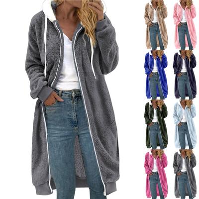 Women's Medium Length Solid Color Double-sided Plush Pocket Hooded Coat