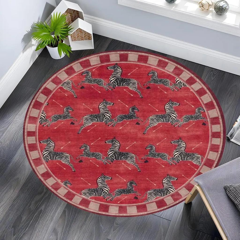 Round Hippopotamus Print Area Rug for Nursery Kids Play Mat Bathroom Entrance Decor
