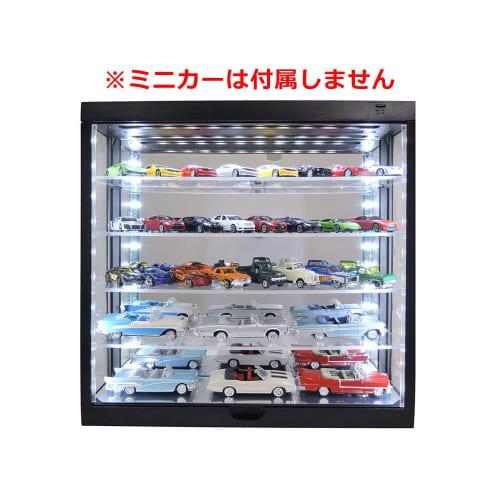 Acrylic Display Box, Slim, 5 Tiers, with LED Illumination, Mirror, USB Powered, Showcase for Model Cars, Miniature Cars, and Diecasts (Black)