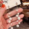 Boucles d'oreilles longues pendantes élégantes avec perles d'imitation et accents scintillants pour femmes