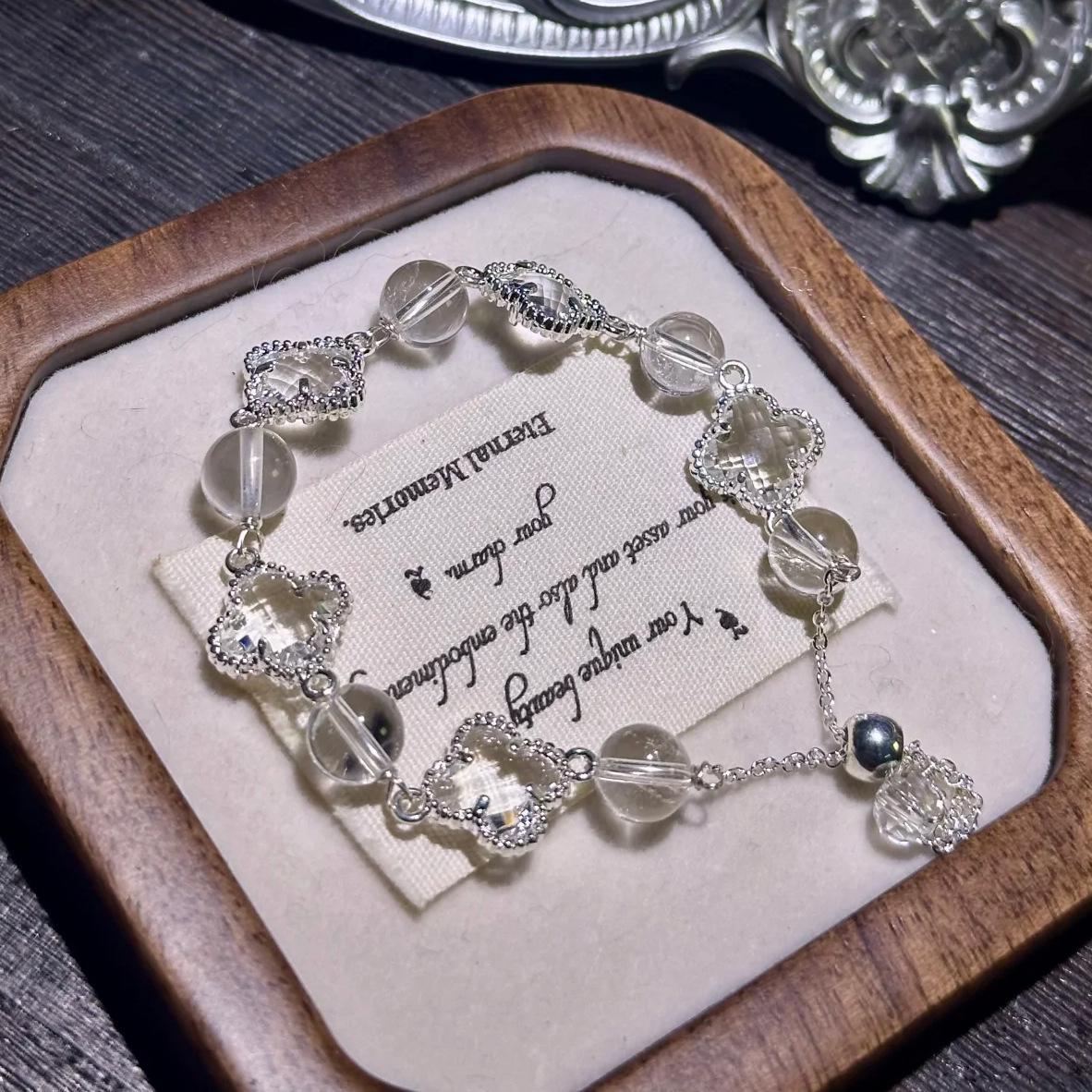 JYL TS Bracelet Crown  Zircon Style Enhances Dignity And Lucky Opportunities Imitation [white crystal] four-leaf clover яркий фиолетовый