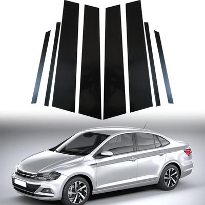 !NEW! 8Pcs Auto Black Pillar Posts Kits Fit Volkswagen Virtus 2018-2023 Car Exterior Door Window Trim Cover Decoration