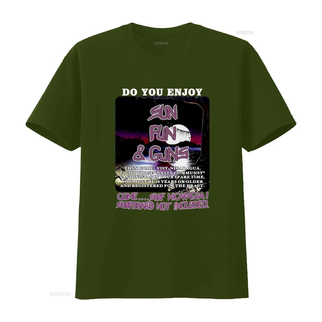 Sun Fun Guns Print T-Shirt für Herren Surfen in Nicaragua genießen 18 vintage gewaschen Designer-Kleidung Stylisch grafisch Unisex-Mode