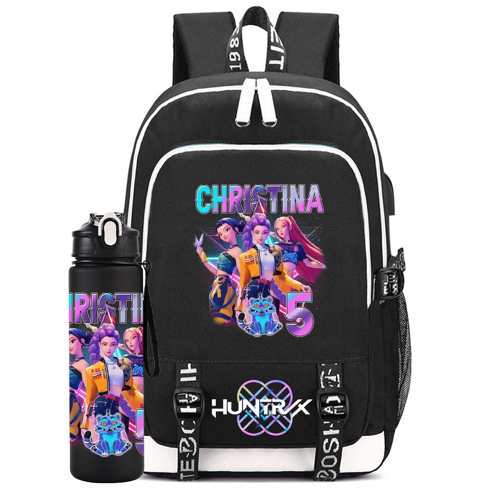 2Pcs/set Anime K-Pop Demon Hunters Printed Backpack Large Capacity Bookbag with 750Ml Water Bottler Laptop Student Boy Girl Large Capacity Bookbag