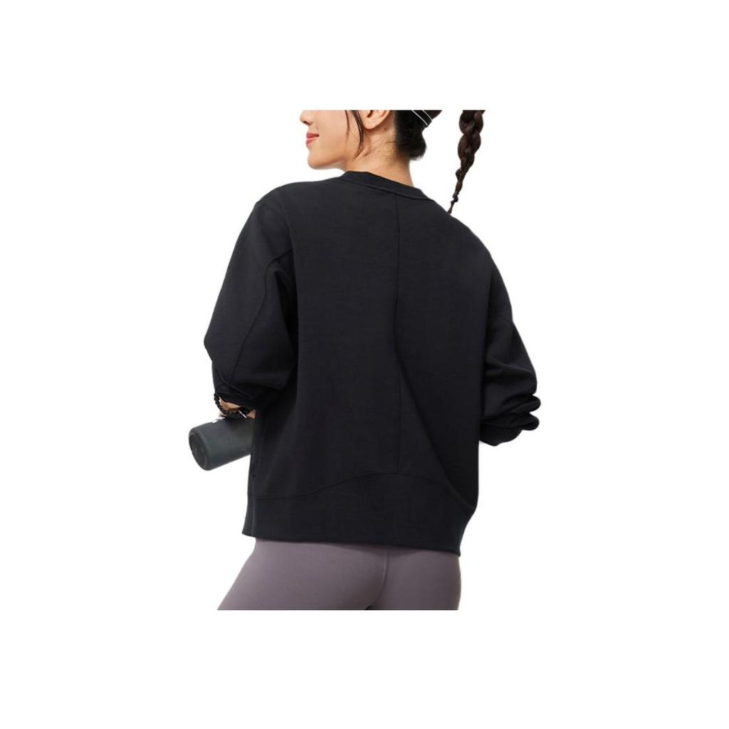 Li Ning Solid Color Round Neck Pullover Long Sleeve Sweatshirt Women Sweatshirt Black AWDU162-5