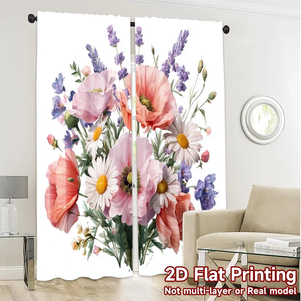 2pcs   2D FLAT PRINTING Curtains (Without Rod) Blooming Harmony Chic Curtain Cloth Versatile 100% Polyester Curtains All Seasons