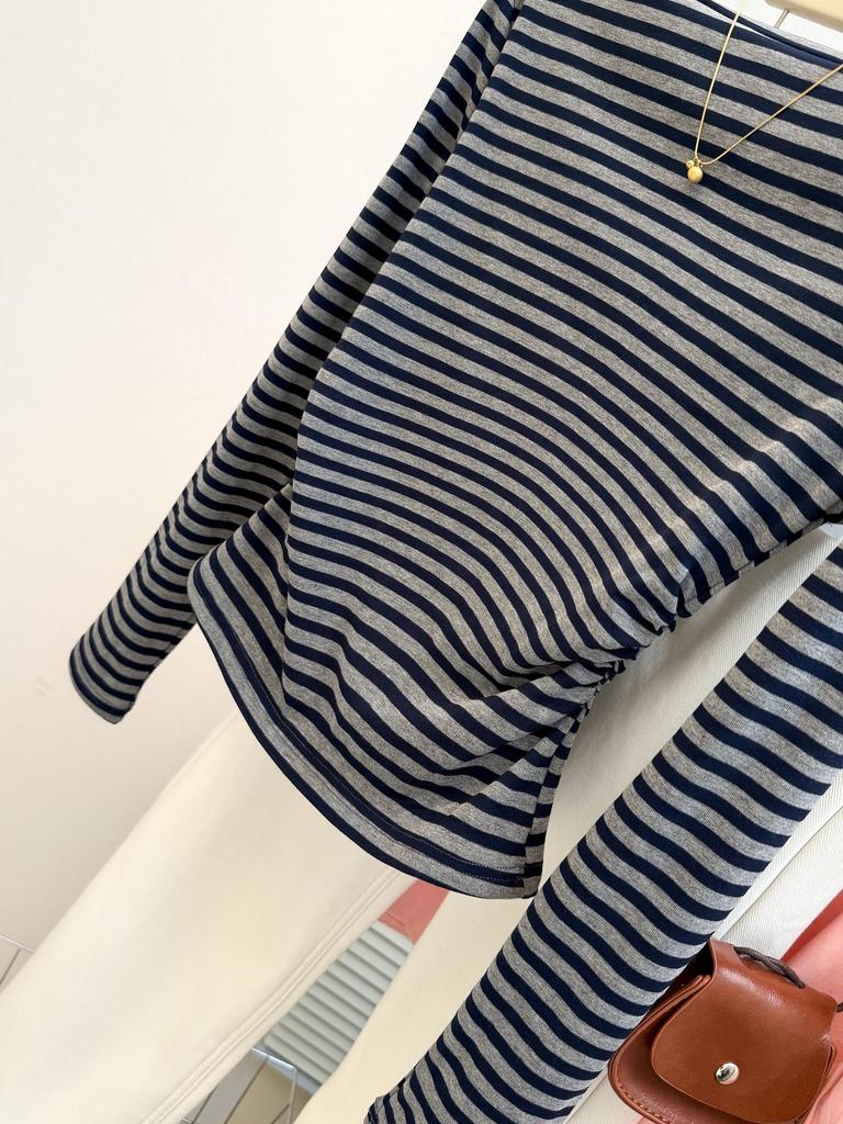 Korean Striped One-Shoulder Long-Sleeve T-Shirt: Women's Fashion 2025