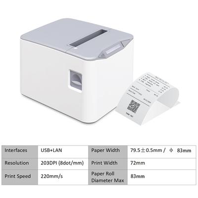 Bisofice Thermal Receipt Printer 80mm Desktop Direct Thermal Printing USB+LAN Connection High Speed