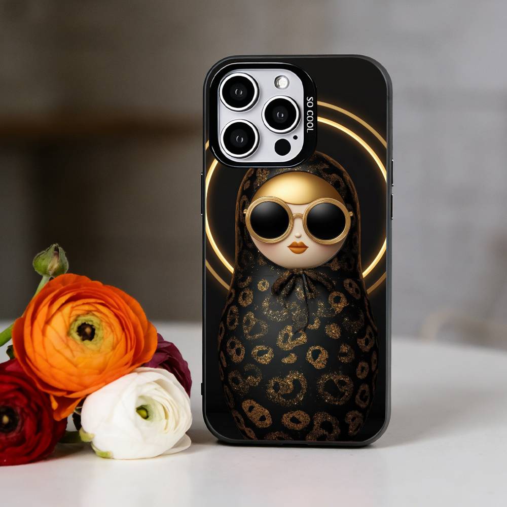 R-Russian doll Phone Case For iPhone 17,16,15,14,13,12,11 Plus,Pro Max,XS,Colored Silver Plated Inside Cover iPhone14ProMax