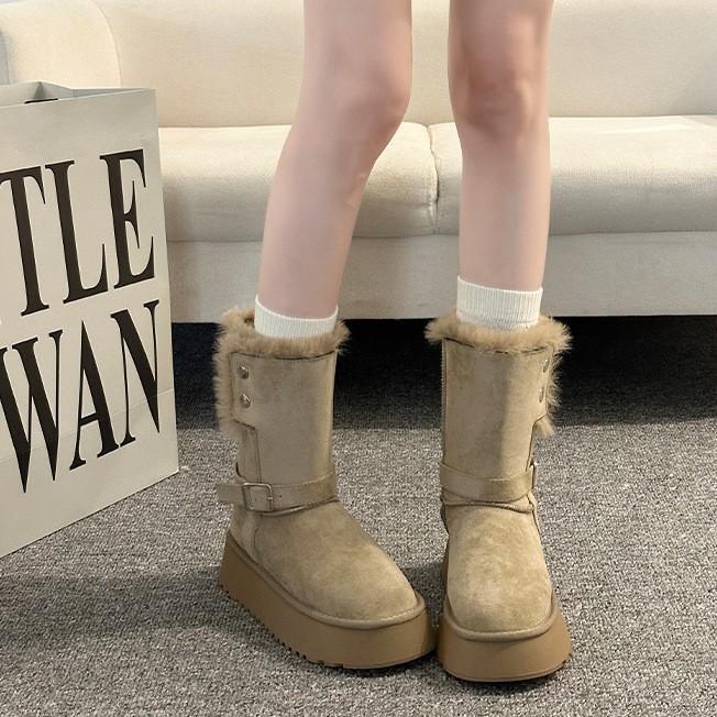 Simple design thick-soled snow boots heightening short boots women's autumn and winter retro versatile niche sweet sister cotton boots