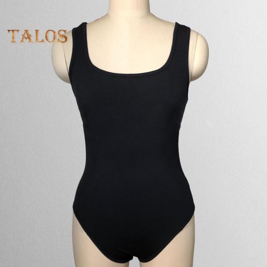 Women Summer Bodysuit Square Neck Sleeveless Skinny Elastic with Crotch Button Closure Tight Waist Backless Solid Color Soft Breathable Lady Sexy