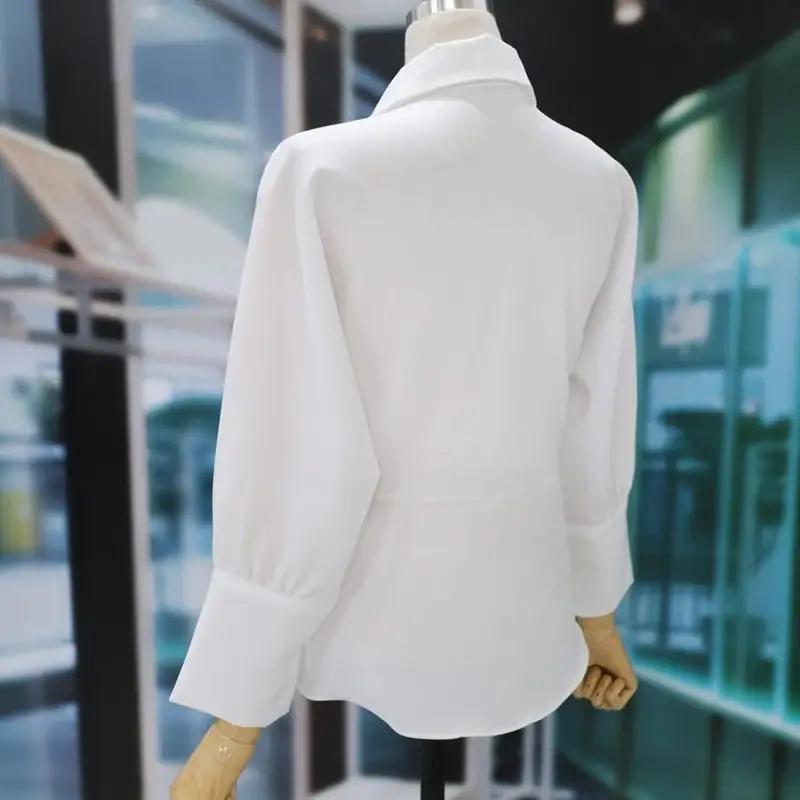 Леди Элегантная Рубашка Женская Весна Осень Длинный Рукав Приталенная Плиссированная V-образный вырез Облегающие Офисные Топы