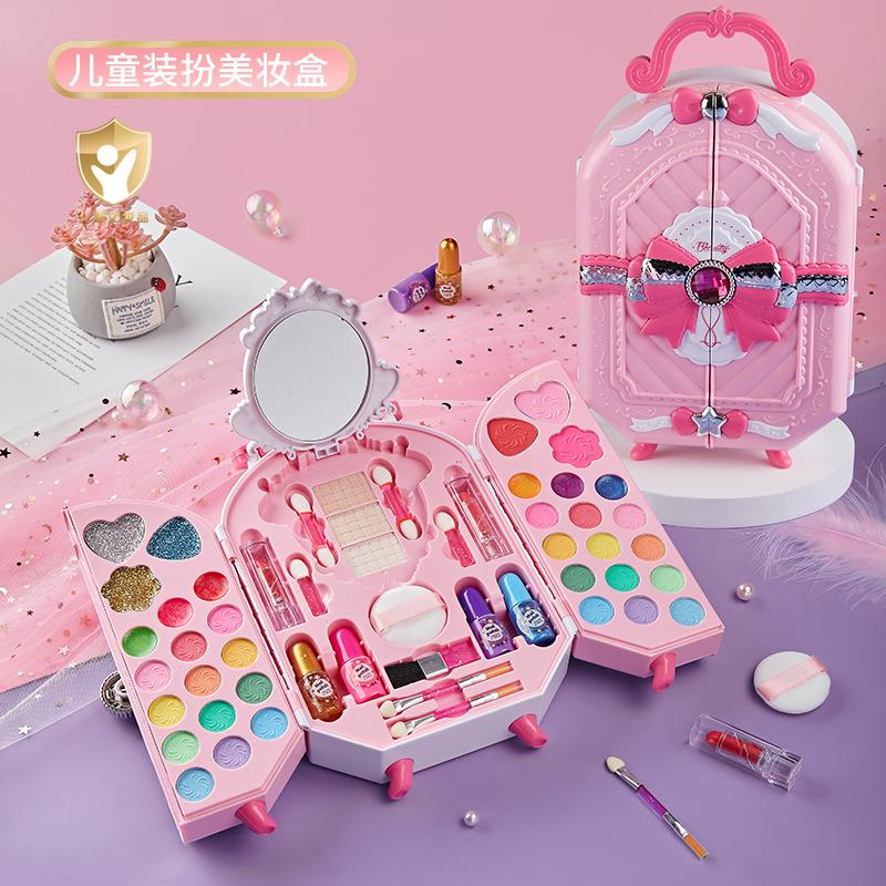 Kids Cosmetic Set Girl Toys Little Princess Makeup Box Painting Special Shoulder Bag Washable Pretend Play With Mirror Plaything
