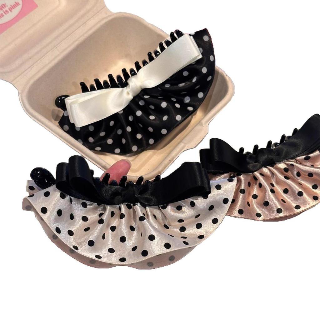 2025 High-End White Polka Dot Bow Hair Clip - Vertical/Ponytail for Women