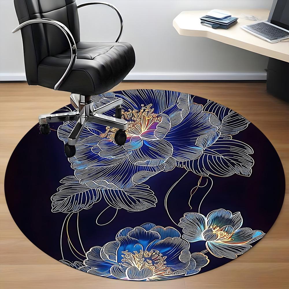 1pc Floral Design Office Round Area Rug, Indoor Mat Suitable For Office, Under Office Chairs Bedroom Living Room Home Decor, Room Deco
