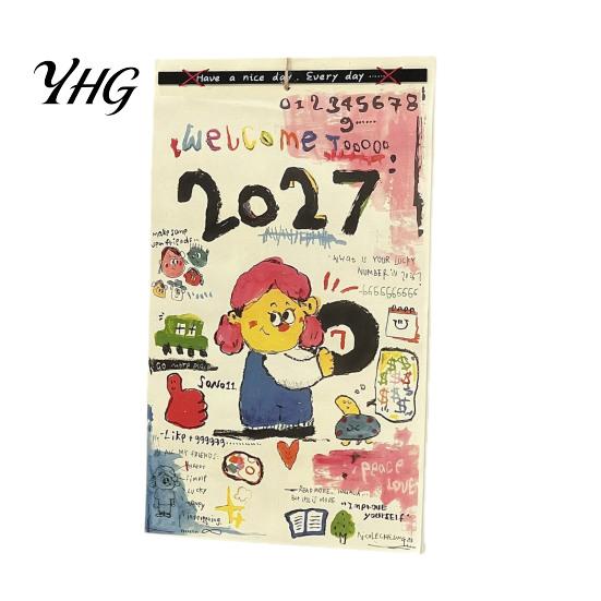 Academic Year Planner 2027 Hand Drawn Wall Calendar, Hand-Painted Graffiti Illustrations 12 Monthly Hanging Planner, Jan-Dec Calendar for Home Office