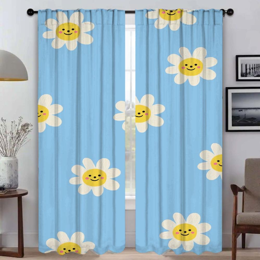 Cute Flowers Curtains for Bedroom Blackout Curtain for Room 2 Panel Halloween Decoration Partition Shades Home Interior Curtains