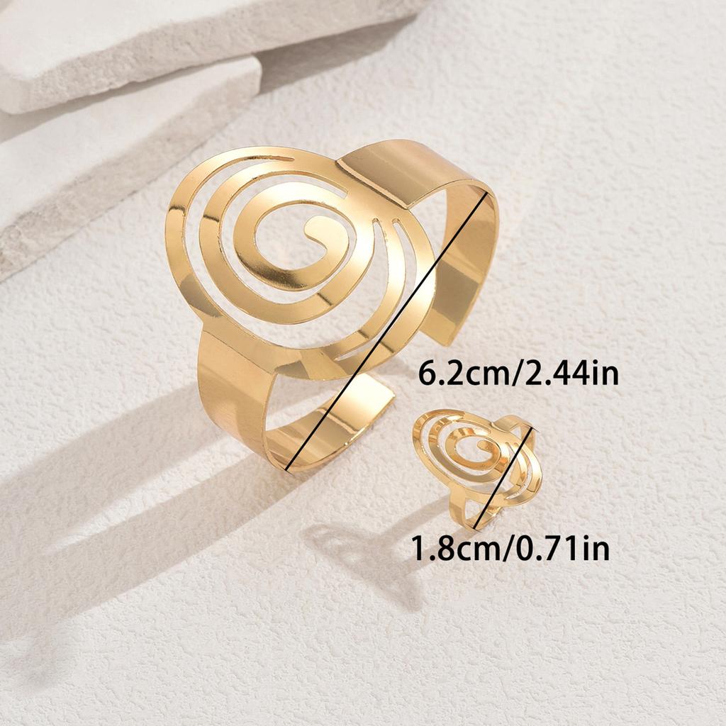Geometric wind women's bracelet ring set personalized hollow niche design bracelet versatile open index finger ring