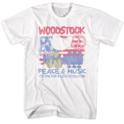 Maglietta Bianca Woodstock Amore Patriottico Rivoluzione