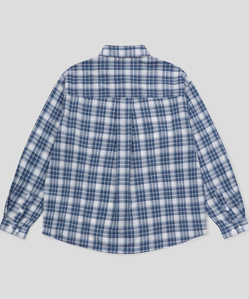 SLOW RECORD HOUSE Seersucker Oversized Check Shirt_Blue