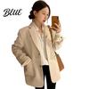 Women Suit Coat Lapel Long Sleeve Single Breasted Jacket with Pockets Solid Color Loose Fit Leisure Outwear Business Casual For