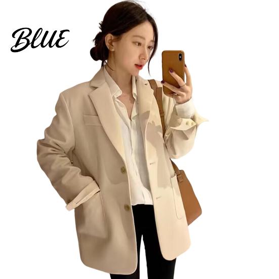 Women Suit Coat Lapel Long Sleeve Single Breasted Jacket with Pockets Solid Color Loose Fit Leisure Outwear Business Casual For