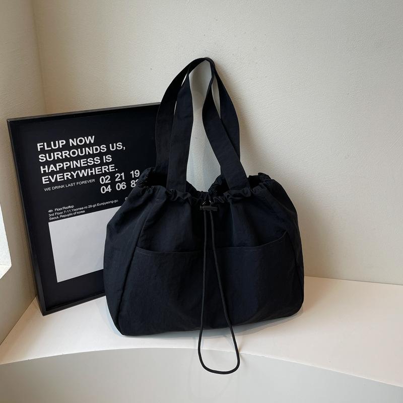 

Женская сумка через плечо, сумка-ведро большой вместимости, новая однотонная универсальная портативная холщовая сумка, женская сумка-тоут чёрный