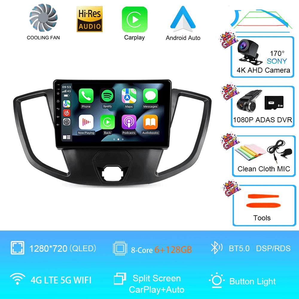 Car Radio Android 14 For Ford Transit 2015 2016 2017 2018 Carplay Multimedia Video Player GPS Stereo 2din WIFI+4G BT QLED Screen
