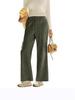 2026 Spring Elastic High Waist Lace-Up Corduroy Pants, Wide-Leg, with Pockets, Casual Long Trousers.