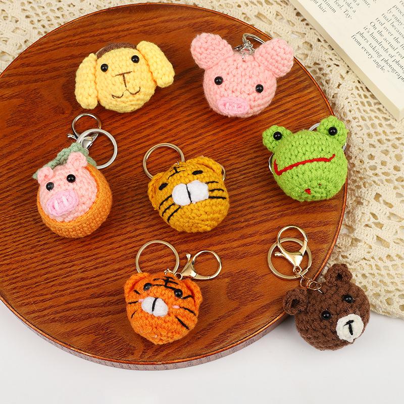 Creative Animals Keychain Hand Knitted Small Pendant Room Decor Handmade Wool Knitted Rabbit Sheep Keychain Christmas Gifts