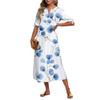 Ladies Casual Fashion Temperament Elegant Waist Patchwork Floral Print Long Dress