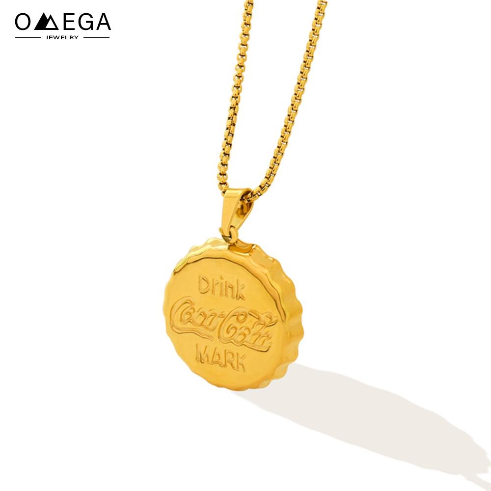 No Tarnish Stainless Steel Cola Bottle Cap Pendant Necklaces For Women Men Gold Plated Waterproof Couples Necklace Neck Chains