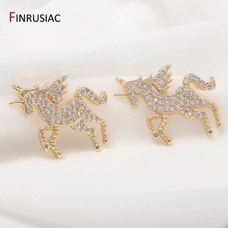 2025 New Trendy Inlaid Zircon Unicorn Gold Plated Pendant Charms DIY Jewelry Earring Necklace Making Findings Accessories