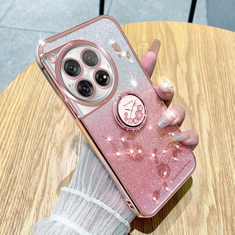 OnePlus Turbo6 ACE6 Phone Case: Electroplated Transparent Cover with Rhinestones and Floral Design
