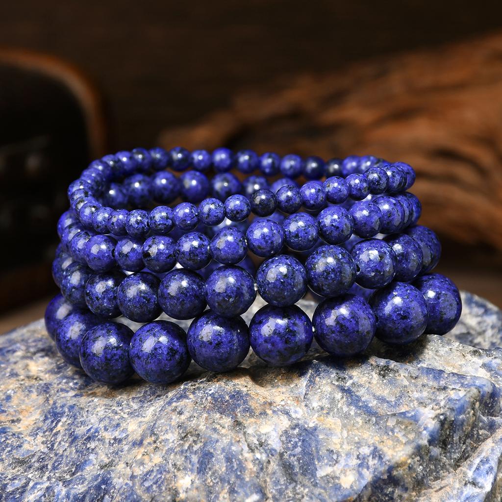 Natural Stone Lapis Round Beads Elastic Bracelet Bohemian Women's Trendy Handmade  Bangle Zircon Gift