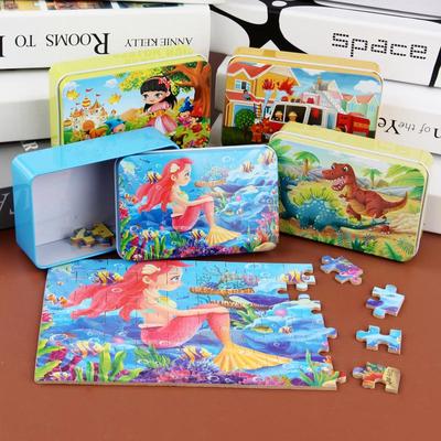 60-Piece Wooden Puzzle Tin for Kids Ages 3-6 - Early Education Building Blocks