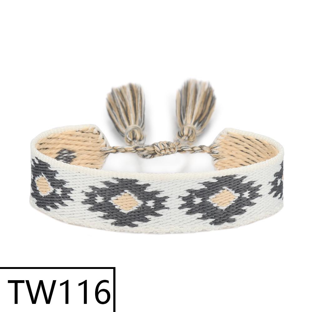 Handmade Bohemian Embroidered Logo Tassel Bracelet - Ethnic Style Friendship Band