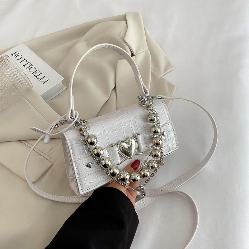 Chic And Stylish Crossbody Bag With Pearl Chain Details For Daily Outfits белый