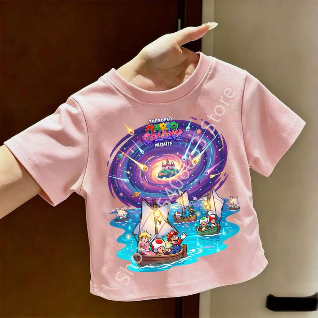 Super Marios Tshirt for Children Cartoon Anime Clothes Round Collar Clothing Short Sleeve Kid Summer Tee Top