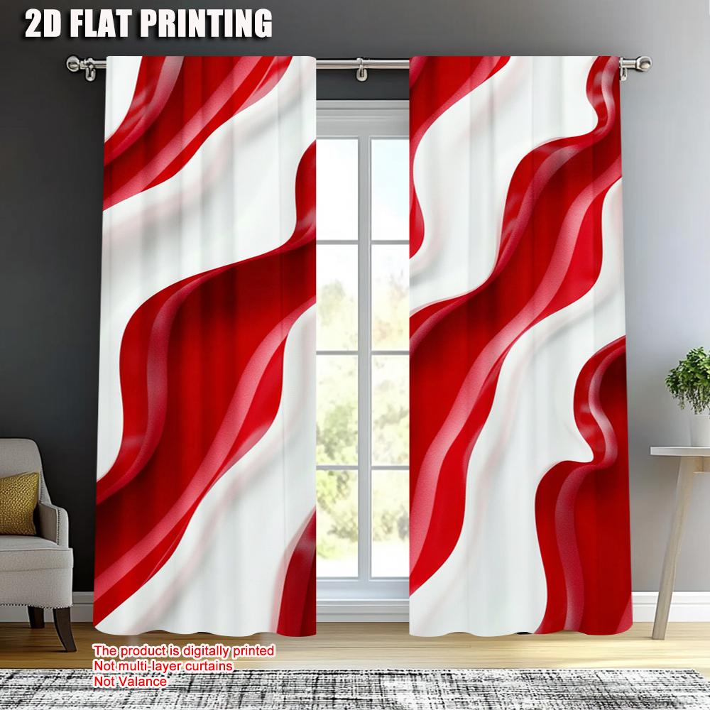 2pc    Window Drapes red Striped Versatile Polyester  Without Electricity Festive Backdrops Use for Holiday Portraits and