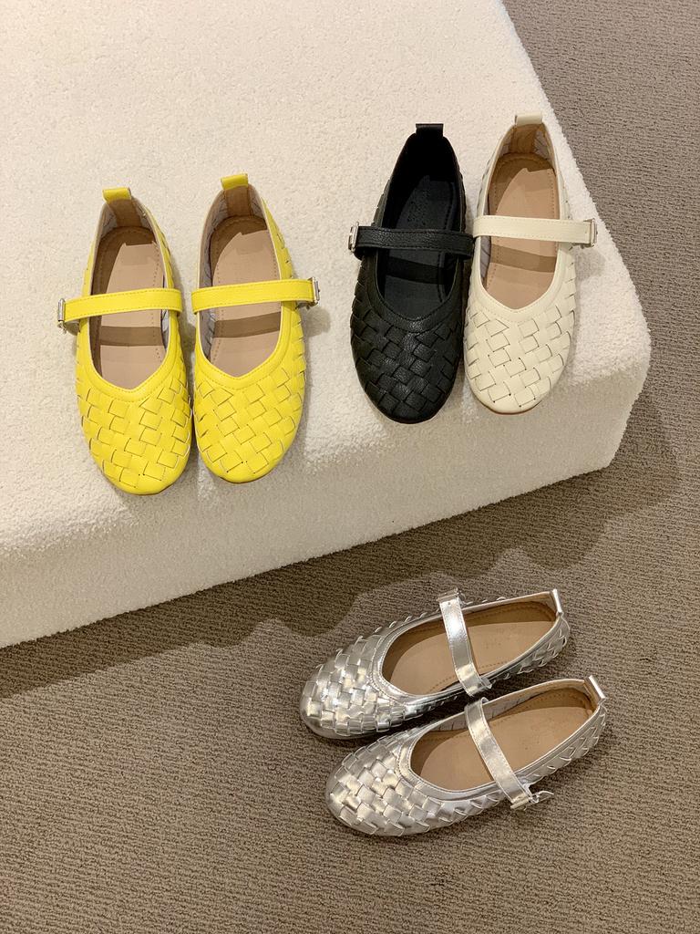 Summer Breathable Weave Mary Jane Shoes Comfort Ballet Flats Strap Buckle Fishnet Design Loafers Women's Flat Shoes Spring New