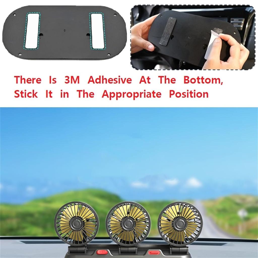 12v Air Conditioner Car Fan Adjustable Three Head Fan for Car, Portable Vehicle Cooling Fan, 2 Speeds Car Essentials Car Cooler Fan for SUV, RV,