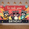 Rock N Roll Banner Lively Theme Animal Birthday Decor Raccoon Birthday Banner Star Decoration Music Event Banner For Kids