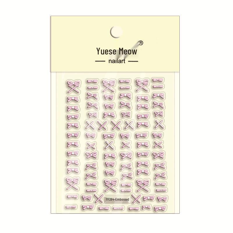 Pink Bow & Heart Nail Stickers - Cute, Sweet Style & Versatile Jewelry YF284 [Relief Style]