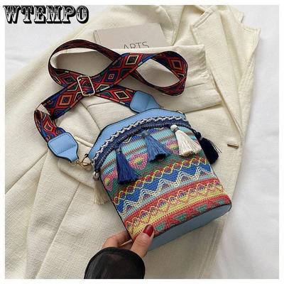 Women's Bucket Bag Women's Bag Shoulder Strap Ethnic Single Shoulder Versatile Crossbody Bag with Tassel