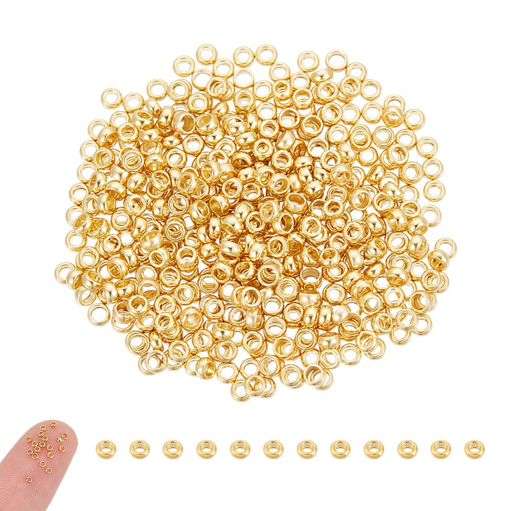 400Pcs 304 Stainless Steel Spacer Beads, Rondelle, Real 24K Gold Plated, 1.5x0.8mm, Hole: 0.8mm