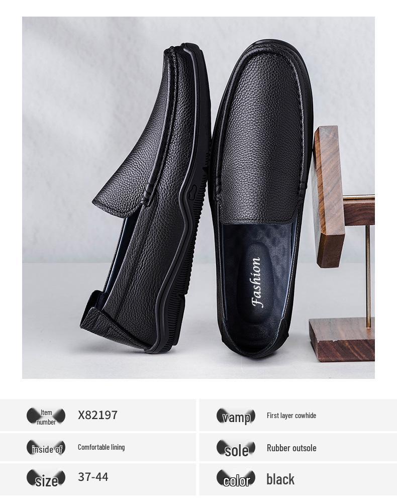 Men's Large Size Leather Slip-On Casual Shoes - Versatile & Fashionable for Business/Formal Wear